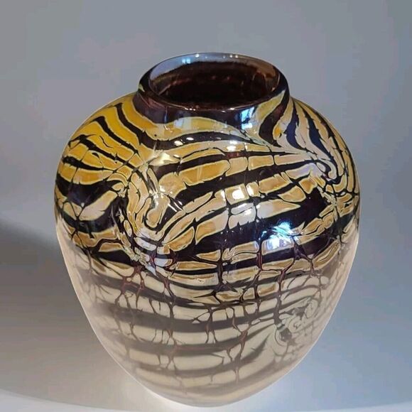 Charles Charlie Keeling CJK 2005 Iridescent Studio Art Glass Vase Signed EUC - Picture 2 of 13